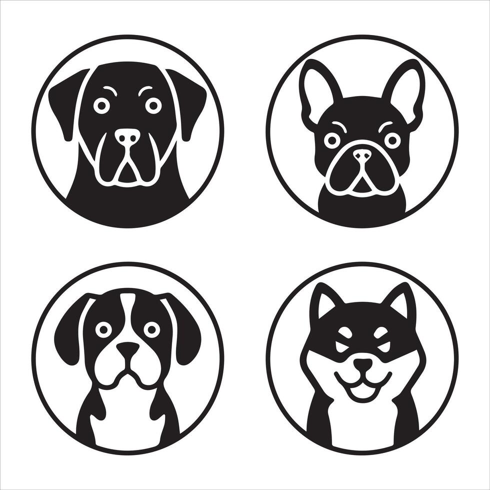 Black and white cute dog circle icons design set vector