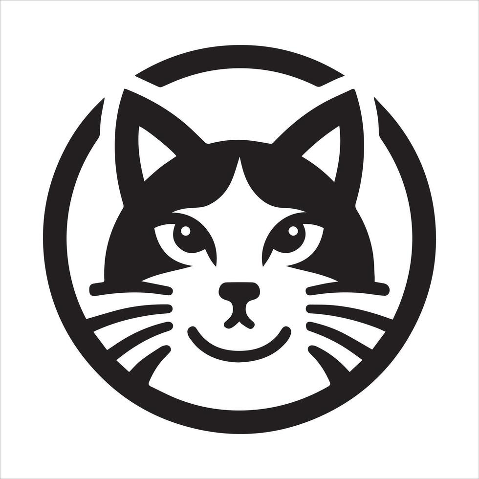Cat head silhouette in black circle icon vector