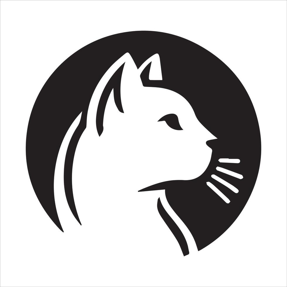 Cat head silhouette in black circle icon vector