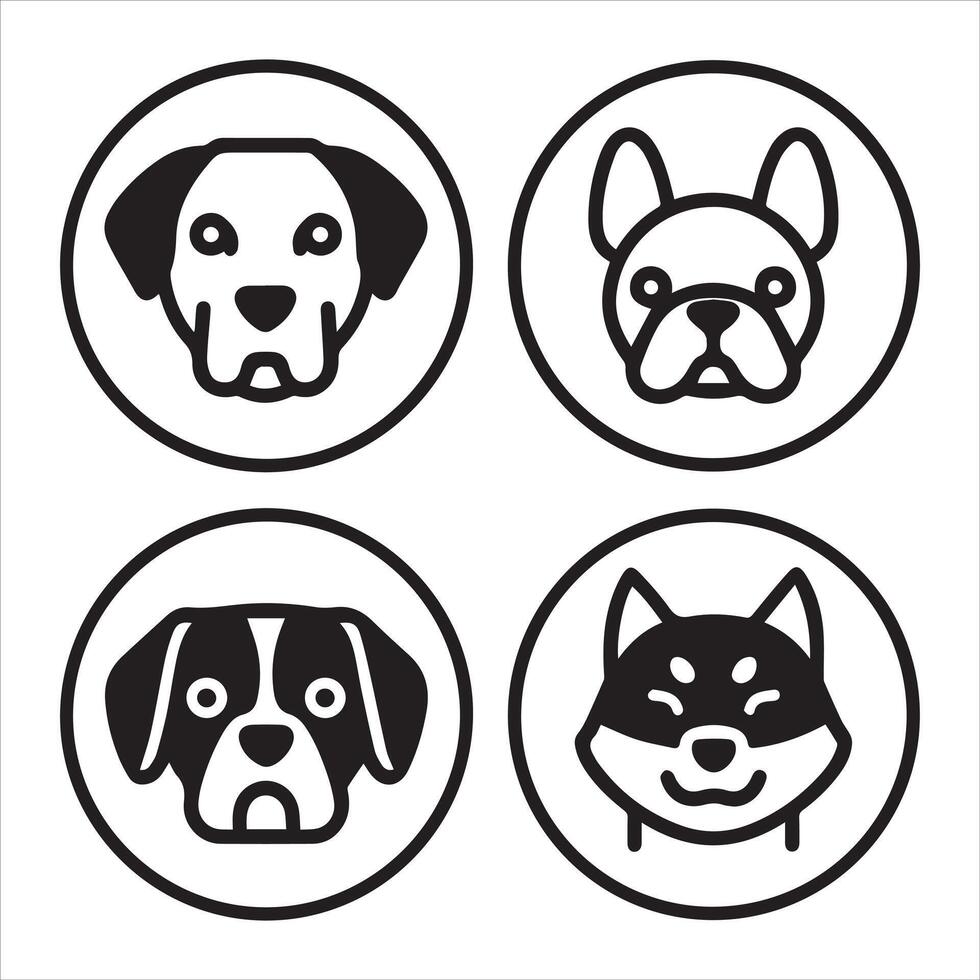 Black and white cute dog circle icons design set vector