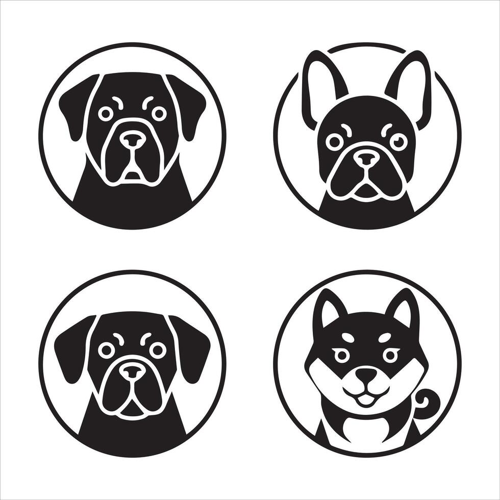 Black and white cute dog circle icons design set vector
