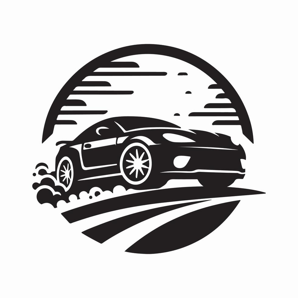 Modern Car icon logo Silhouette with Sunset Background vector
