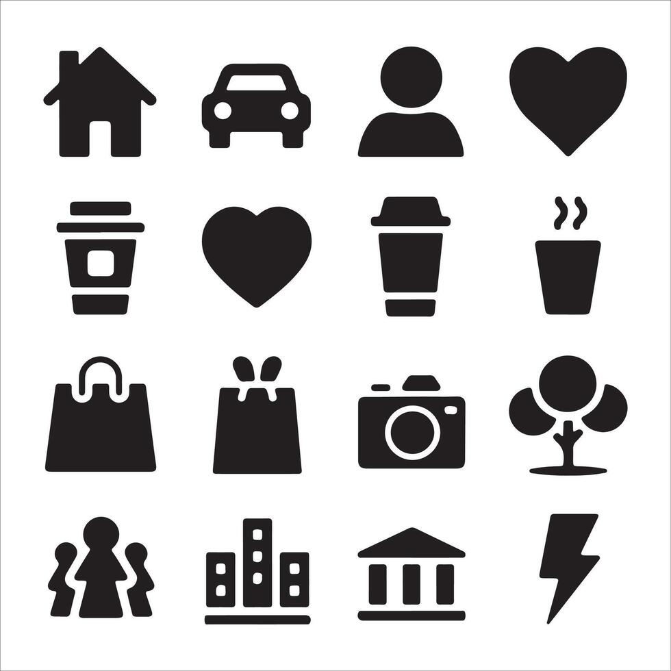 Black Filled Icon Set Silhouette on White Background vector
