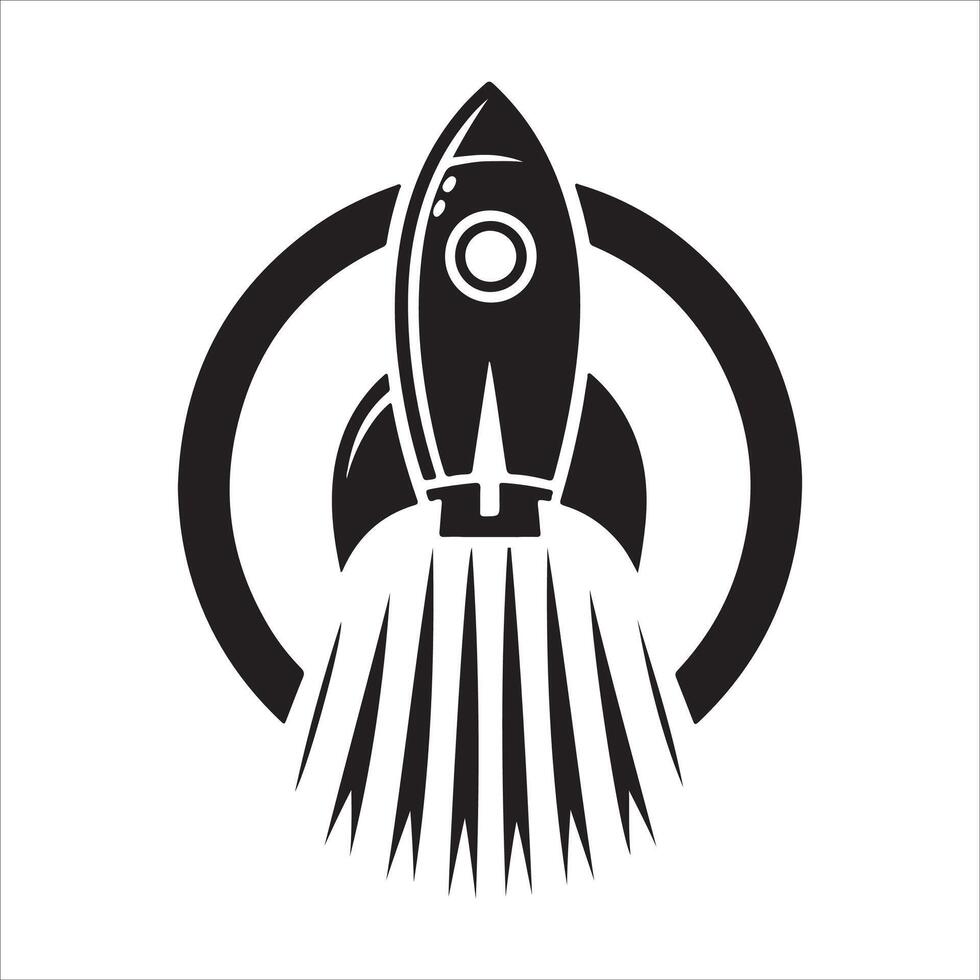 Black and White Space Rocket Silhouette icon on White Background vector