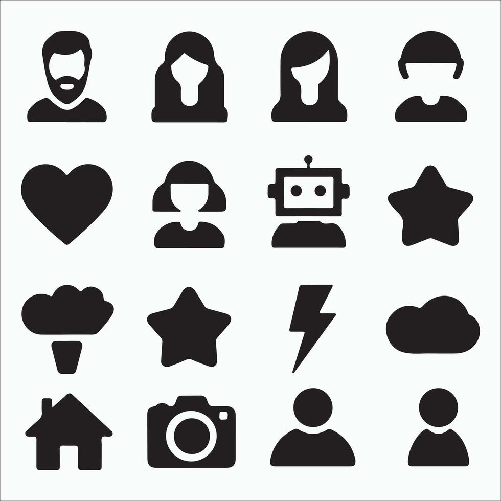 Black Filled Icon Set Silhouette on White Background vector