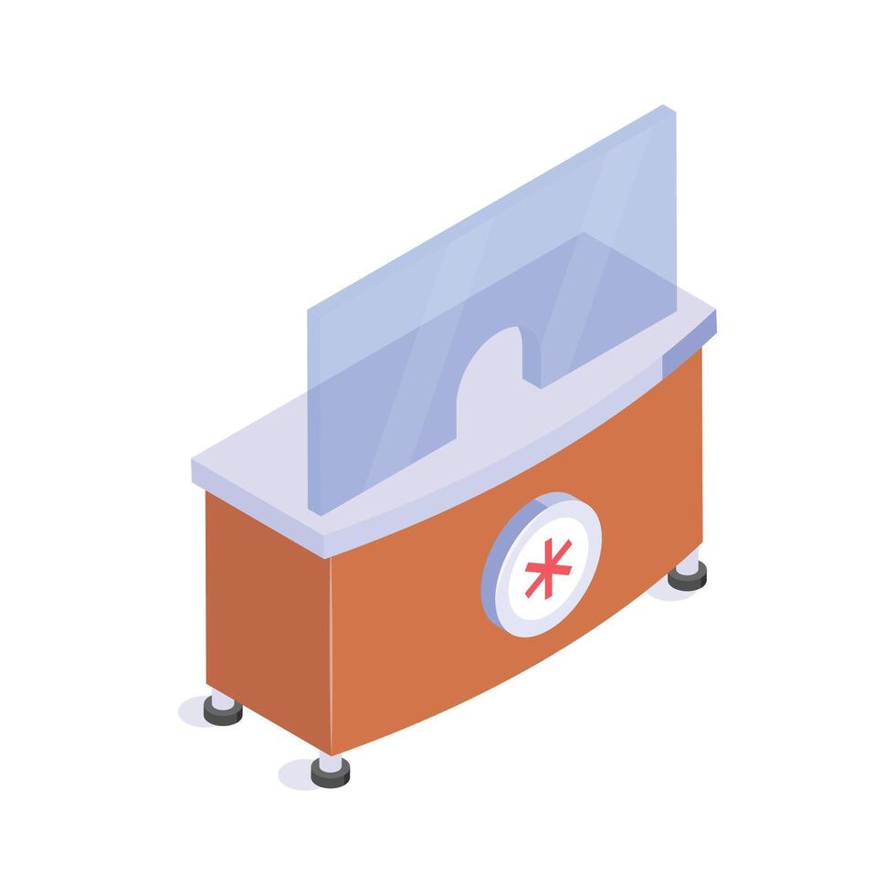 Reception desk with medical cross, representing clinic or hospital reception vector