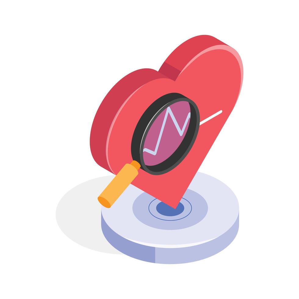 Illustration of a heart with magnifying glass, representing cardiology vector
