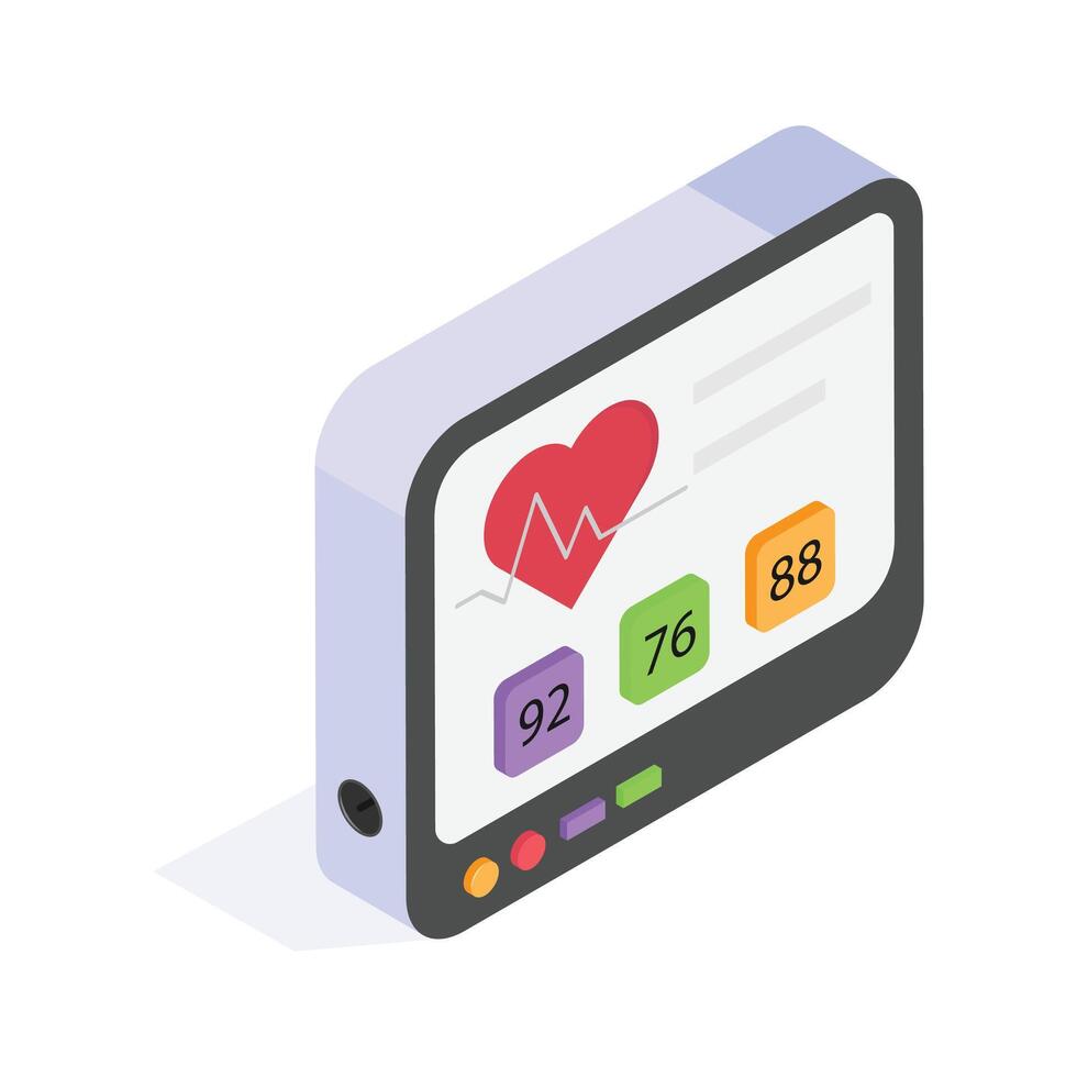Digital heart monitor displaying heart rate and health stats vector