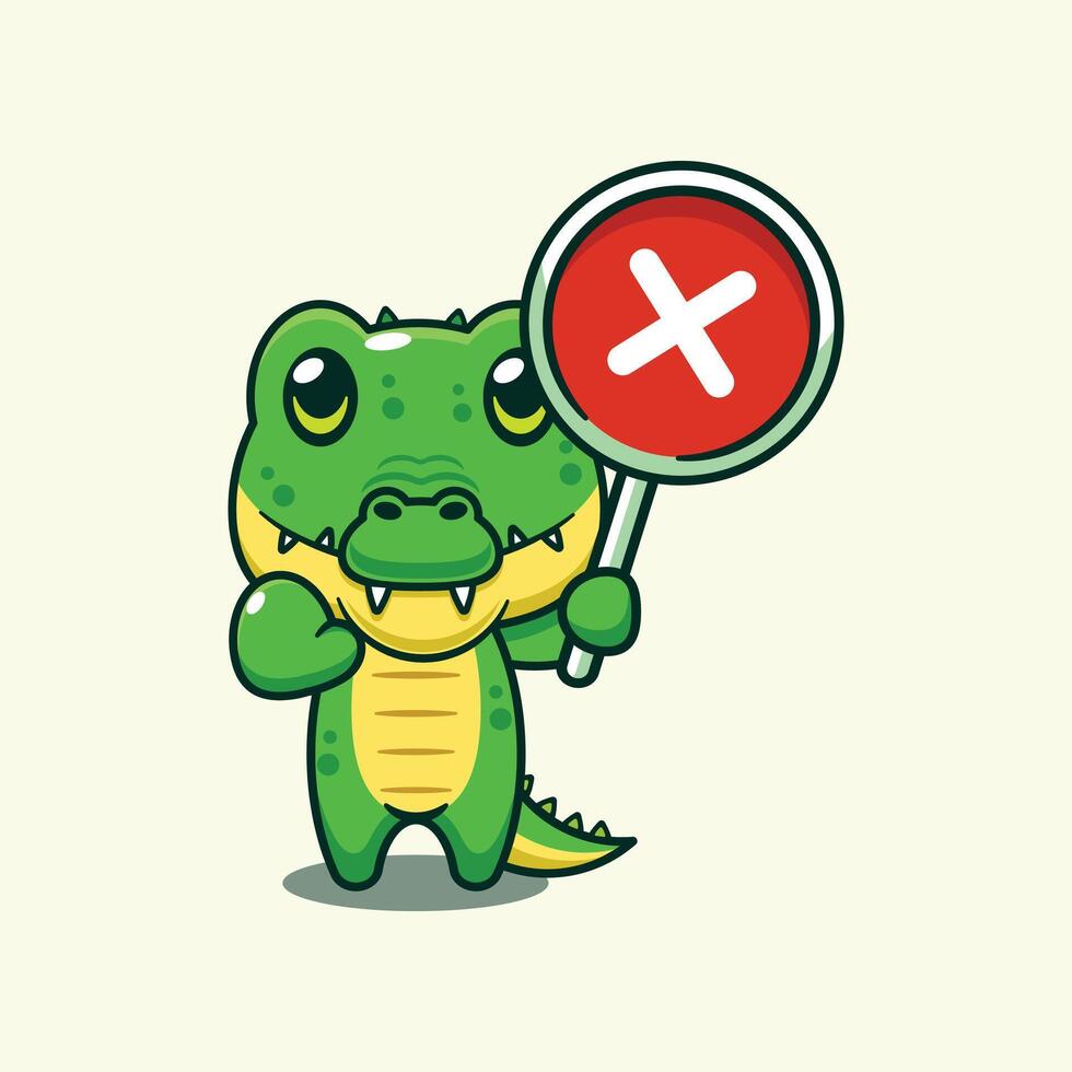 Crocodile with wrong sign cartoon illustration. vector