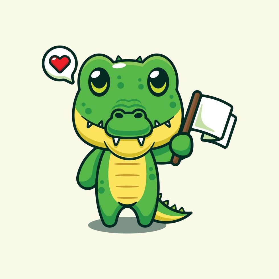 Crocodile holding flag cartoon illustration. vector