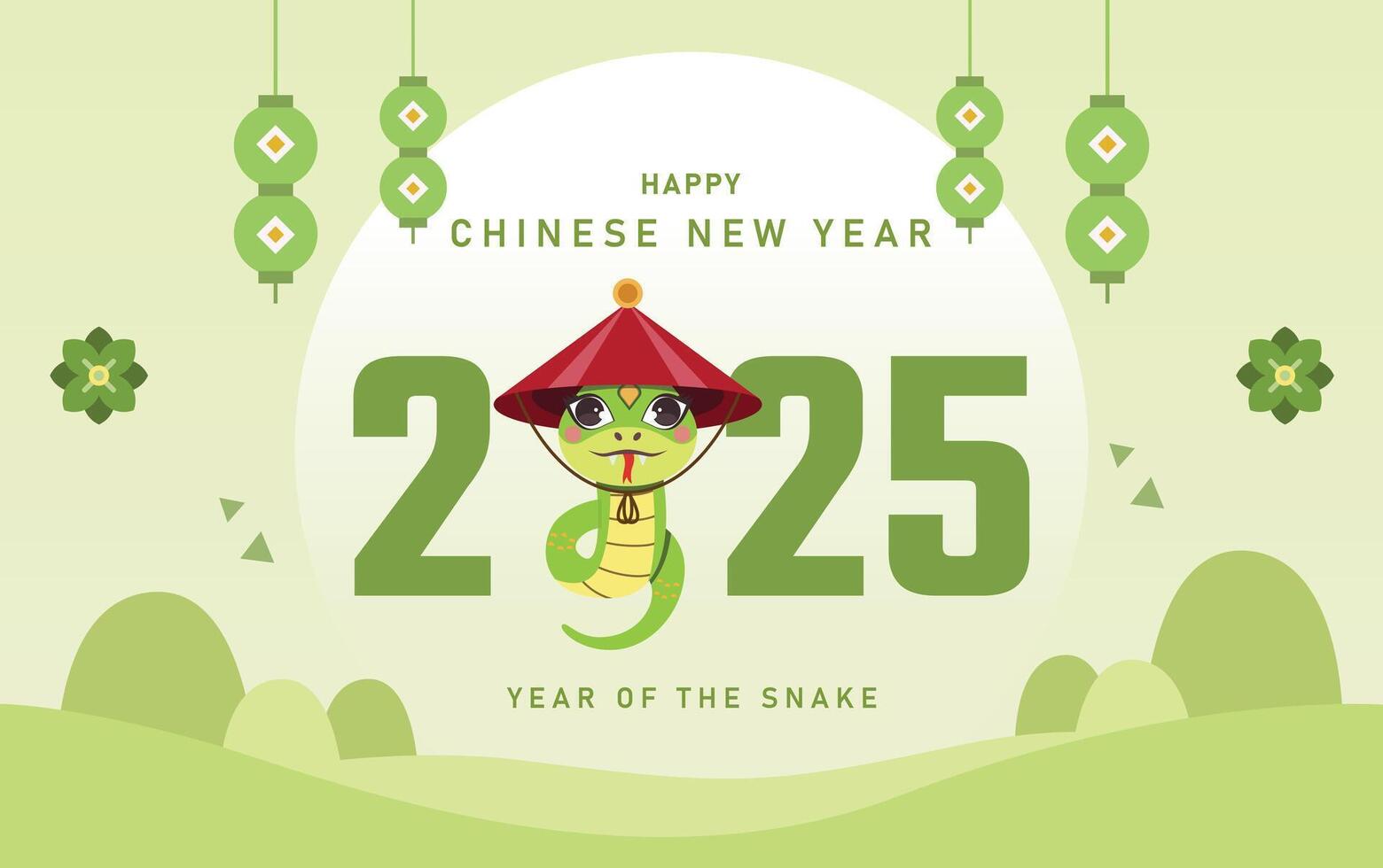 Happy Chinese New Year 2025 the snake zodiac sign with minimal trendy design elements, traditional Chinese designs with snake. Lunar new year 2025 concept, geometric modern design vector