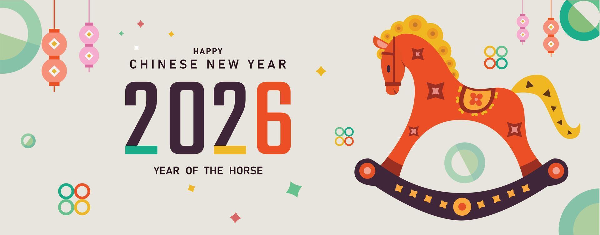 Chinese new Year 2026 year of the Horse 2026, New Year background 2026, Chinese designs with horse . Lunar new year concept, geometric modern design vector