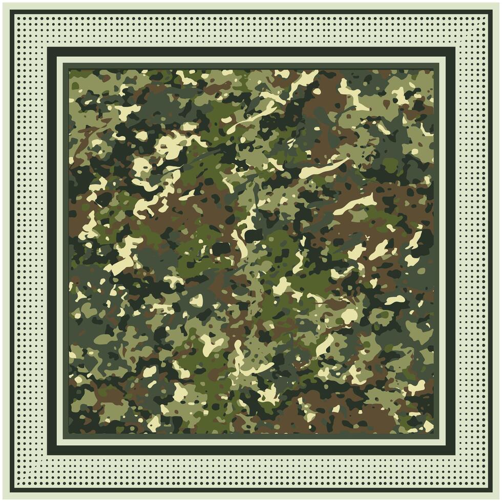 Abstract Background Design. Military Camouflage print Pattern Designer Scarf. Monochrome Color Tree Branch Texture. Doted and Line Geometric Shape Border vector