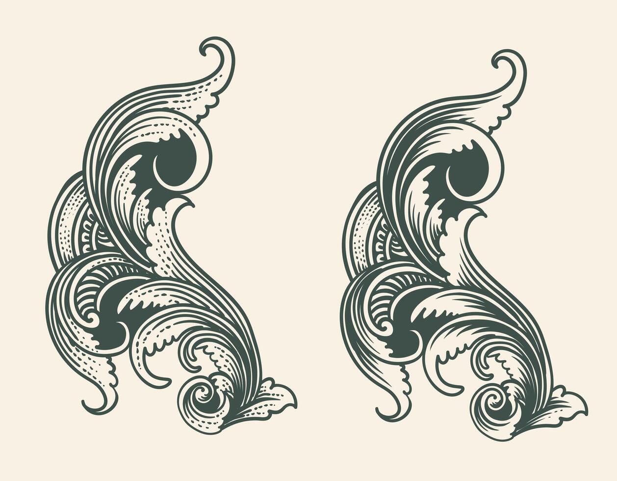 Set engraving ornament with two style line art vector