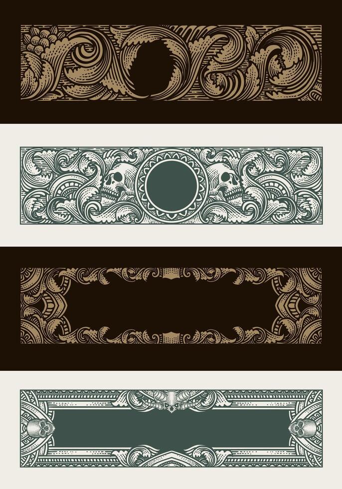 Set vintage border frame engraving with antique ornament pattern - Eps 10 vector