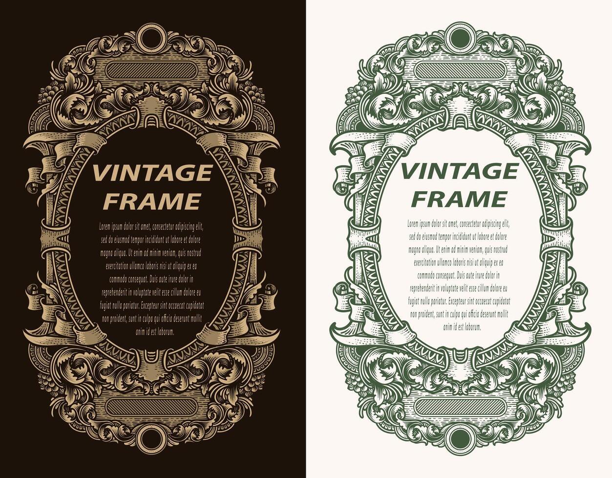 Vintage border frame engraving with antique ornament pattern - EPS 10 vector