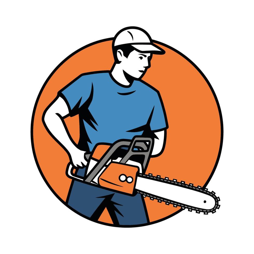 Lumberjack Worker Holding Chainsaw Illustration vector