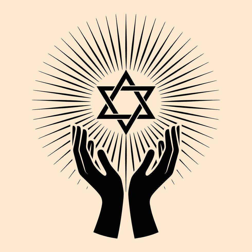 Raised Hands and Star of David with Radiating Light Icon vector