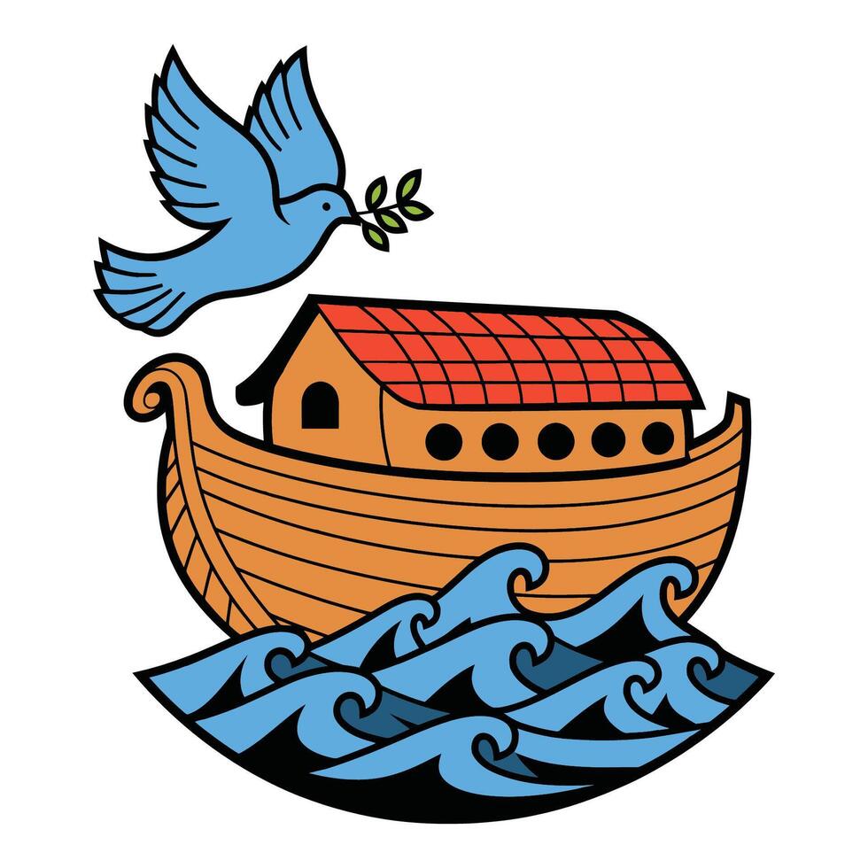 Noah's Ark with Dove and Olive Branch Illustration vector