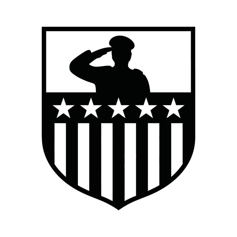 Shield Emblem with Saluting Figure and Stars vector