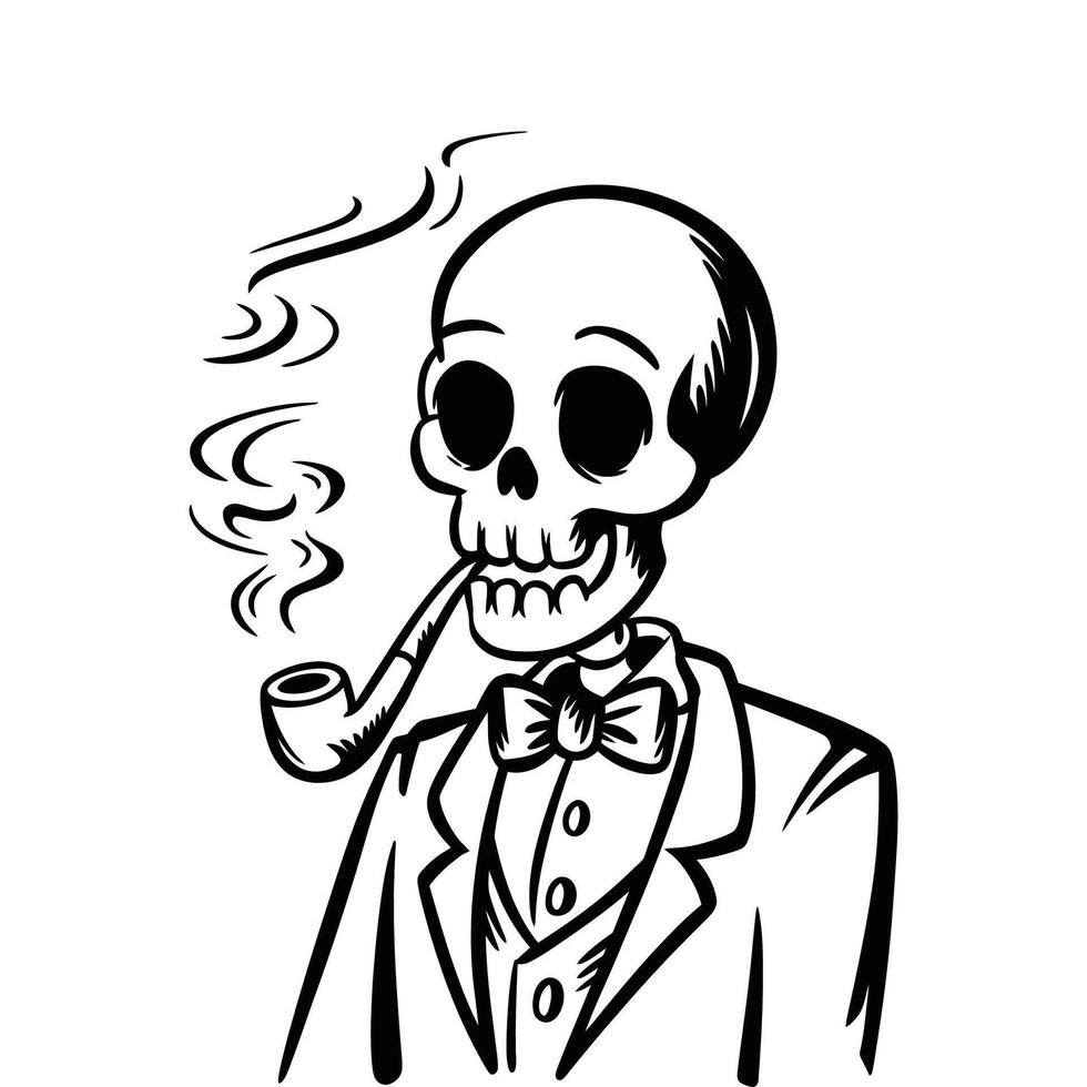 Smoking Skeleton in Suit with Pipe Illustration vector