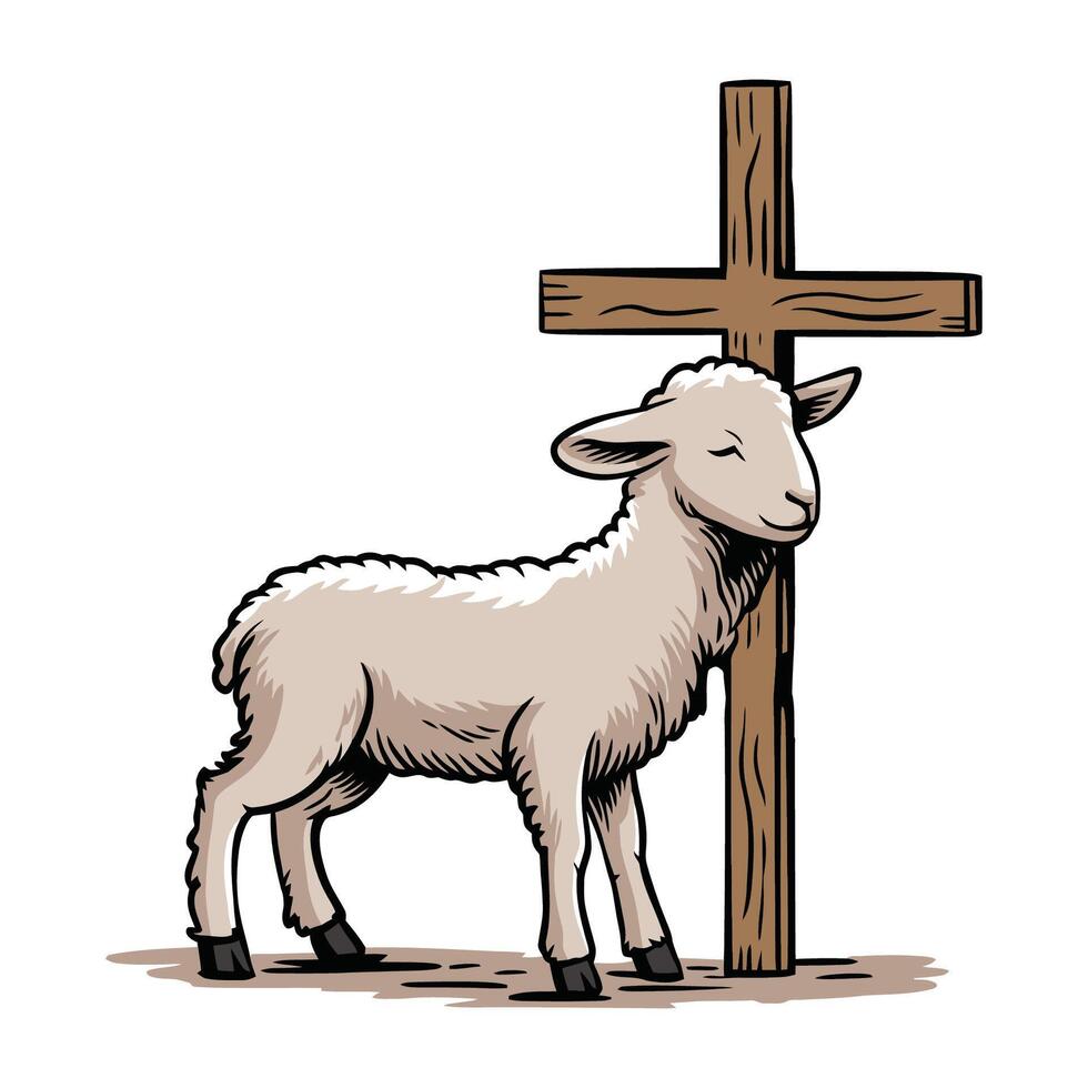 Lamb with Cross Christian Symbol Illustration vector