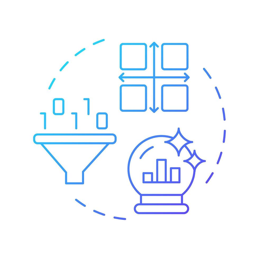 Matrix factorization blue gradient concept icon. Filtering technique, statistic metric. System, methodology. Round shape line illustration. Abstract idea. Graphic design. Easy to use article vector