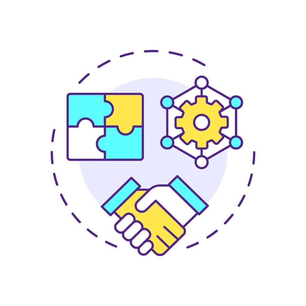 Product compatibility multi color concept icon. Reverse engineering usage. System interoperability. Round shape line illustration. Abstract idea. Graphic design. Easy to use in article vector