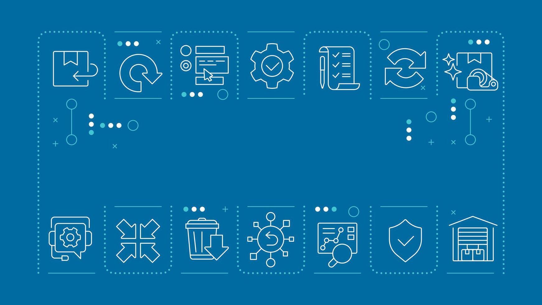 Reverse logistics blue word concept. Product return. Supply chain, warehouse management. Horizontal image. Headline text surrounded by editable outline icons vector