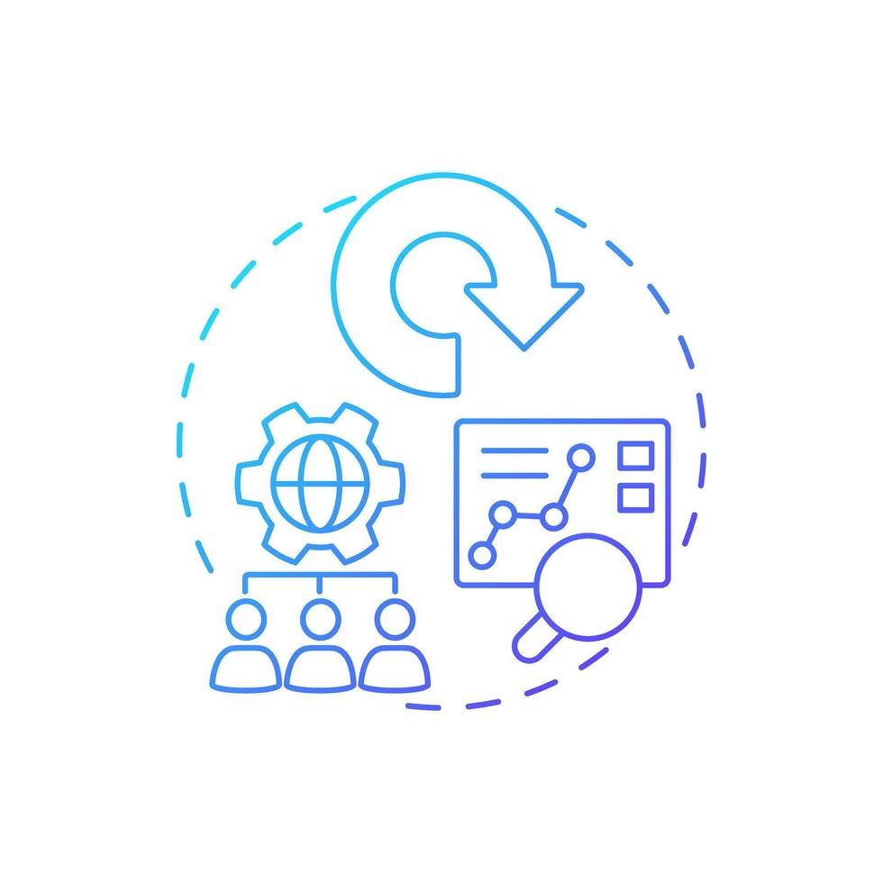 Outsourcing reverse logistics blue gradient concept icon. Product return strategy. Data analysis. Management. Round shape line illustration. Abstract idea. Graphic design. Easy to use in brochure vector