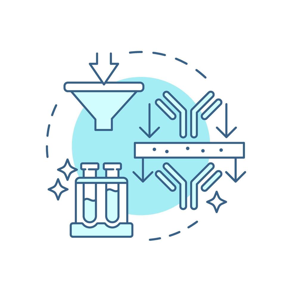 Antibody purification soft blue concept icon. Isolating and refining antibodies from mixture. Immunology. Round shape line illustration. Abstract idea. Graphic design. Easy to use in article vector