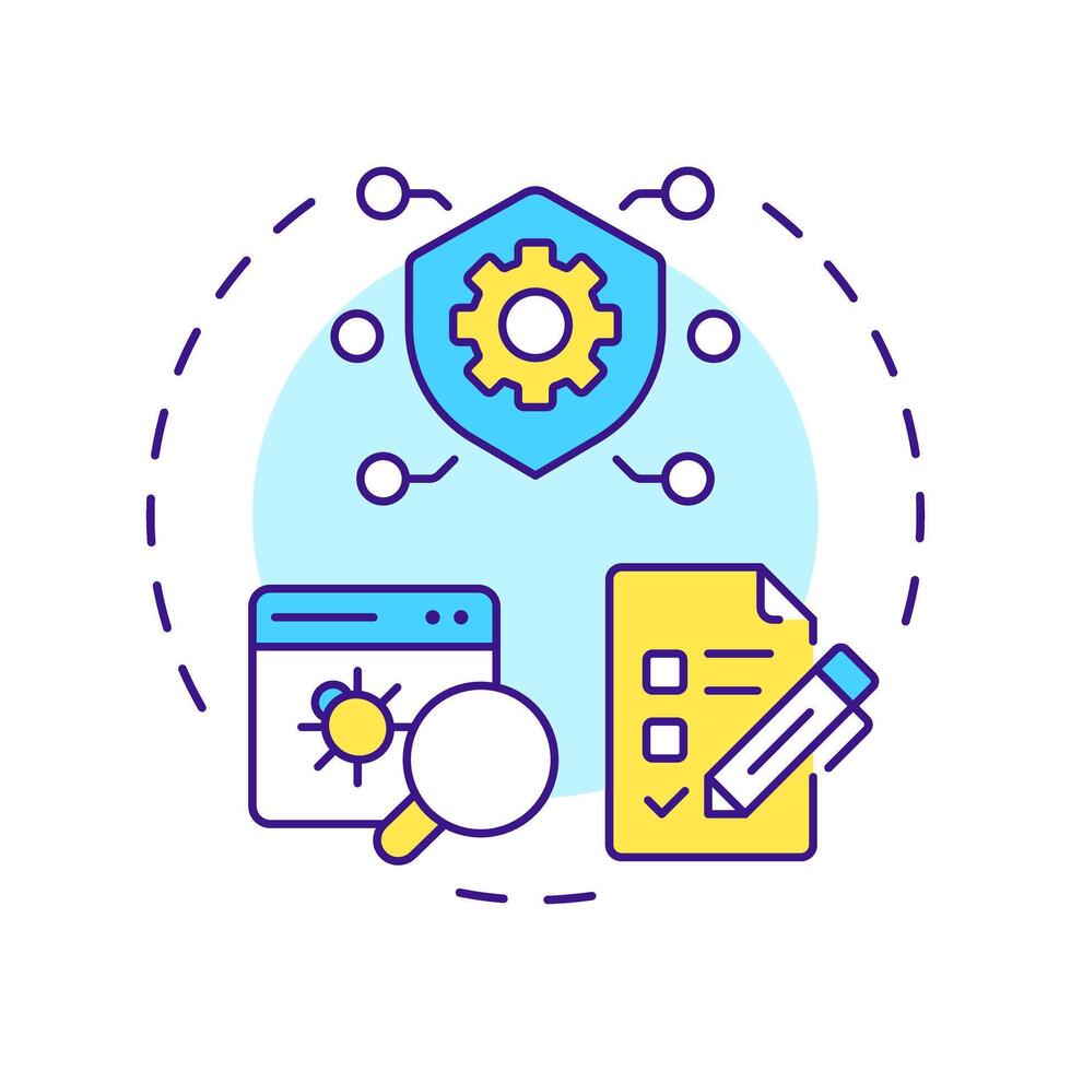 Product security analysis multi color concept icon. Reverse engineering application. Assess vulnerabilities. Round shape line illustration. Abstract idea. Graphic design. Easy to use in article vector