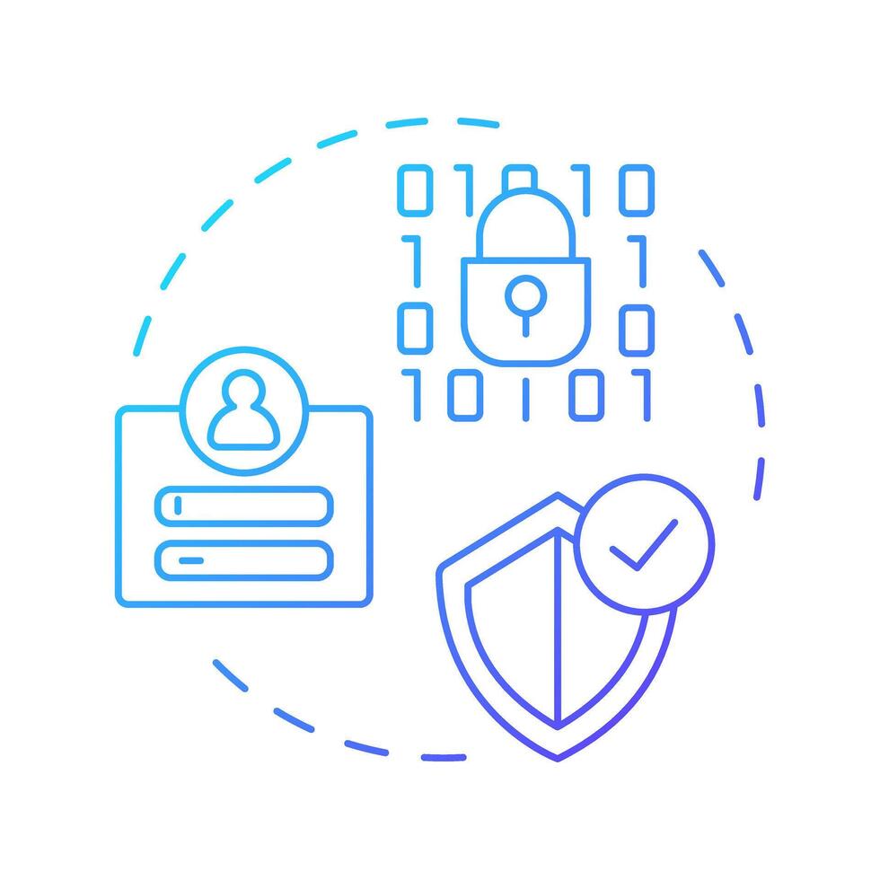 Privacy concerns blue gradient concept icon. Cyber security, user profile. Access control, technology. Round shape line illustration. Abstract idea. Graphic design. Easy to use article, blog post vector