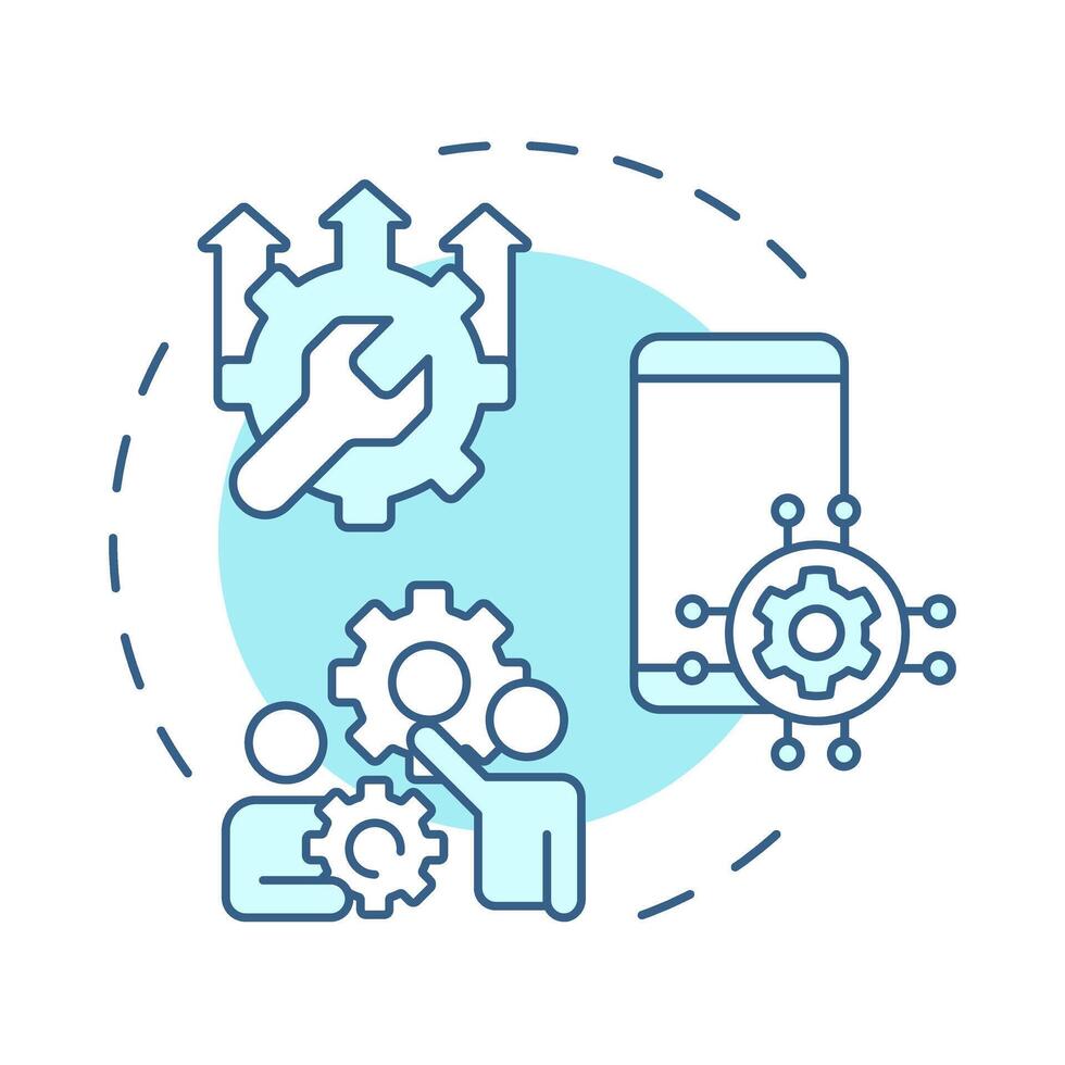 MAM soft blue concept icon. Mobile application management. Teamwork software, organization. Round shape line illustration. Abstract idea. Graphic design. Easy to use in infographic, presentation vector