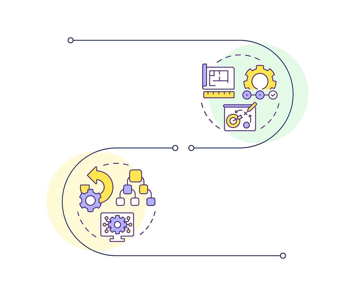 Forward vs reverse engineering infographic vertical sequence. Comparison. Product design. Visualization infochart with 2 steps. Circles workflow vector