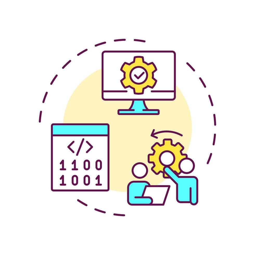 Software reverse engineering multi color concept icon. Code analysis. System restructuring, improvement. Round shape line illustration. Abstract idea. Graphic design. Easy to use in article vector