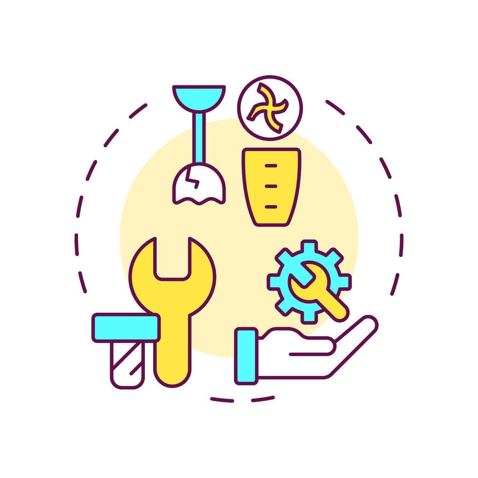 Mechanical reverse engineering multi color concept icon. Analyzing, replicating, understanding mechanical parts. Round shape line illustration. Abstract idea. Graphic design. Easy to use in article vector