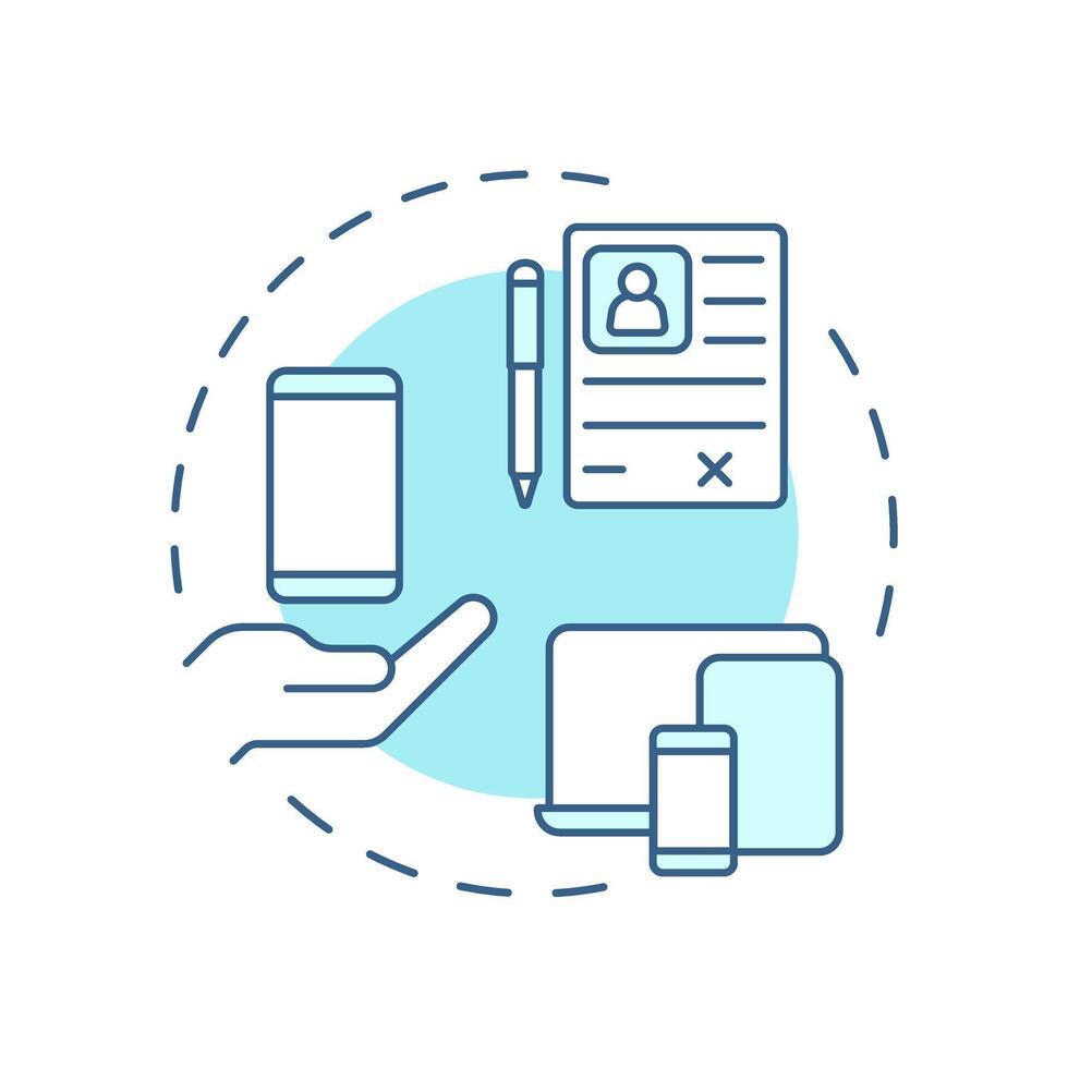 Device enrollment soft blue concept icon. Endpoint security, access control. Profile data. Round shape line illustration. Abstract idea. Graphic design. Easy to use in infographic, presentation vector