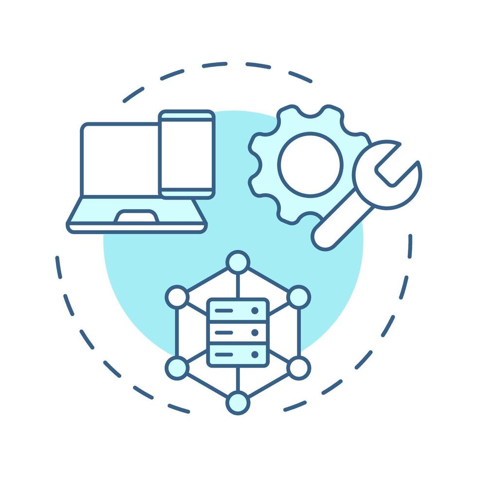 UEM soft blue concept icon. Unified endpoint management. Database, computing. Cross platform. Round shape line illustration. Abstract idea. Graphic design. Easy to use in infographic, presentation vector