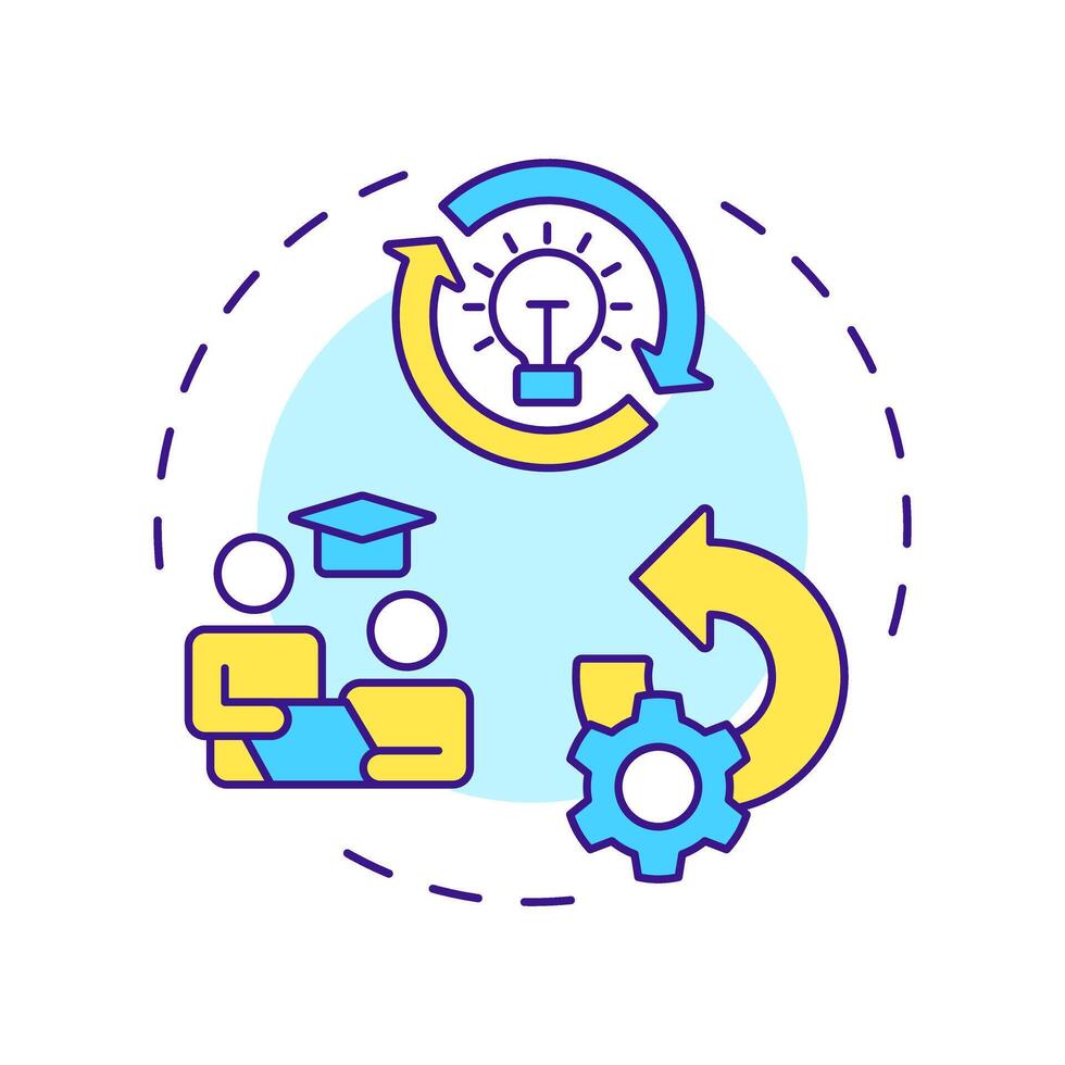 Learning and understanding multi color concept icon. Re-engineering applications. Skill development. Round shape line illustration. Abstract idea. Graphic design. Easy to use in article vector