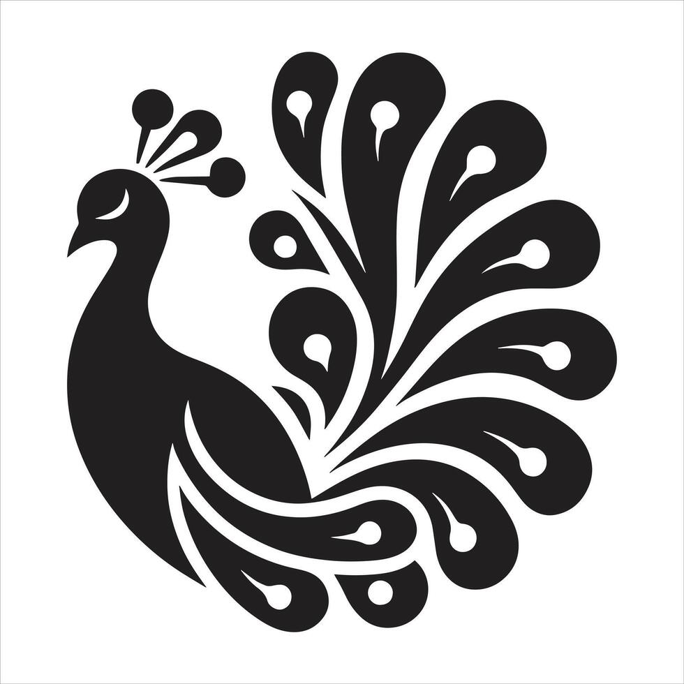 Peacock Silhouette Design Black And White Color Icon Simple Flat vector
