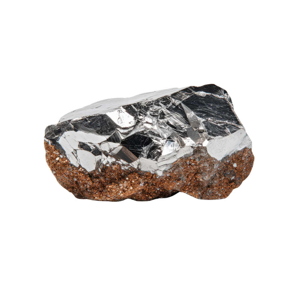 Shiny Metallic Rock with Brown Base on White Background png
