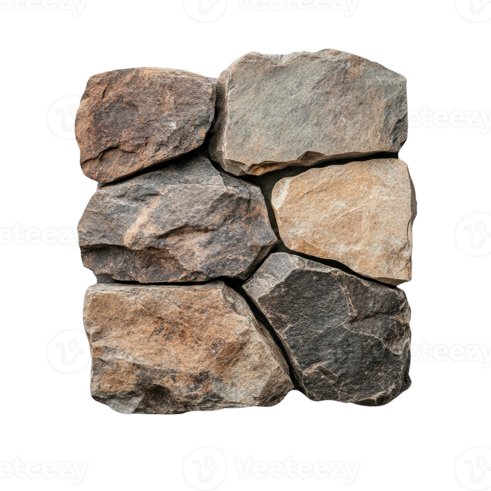 A stone wall with several different types of rocks png