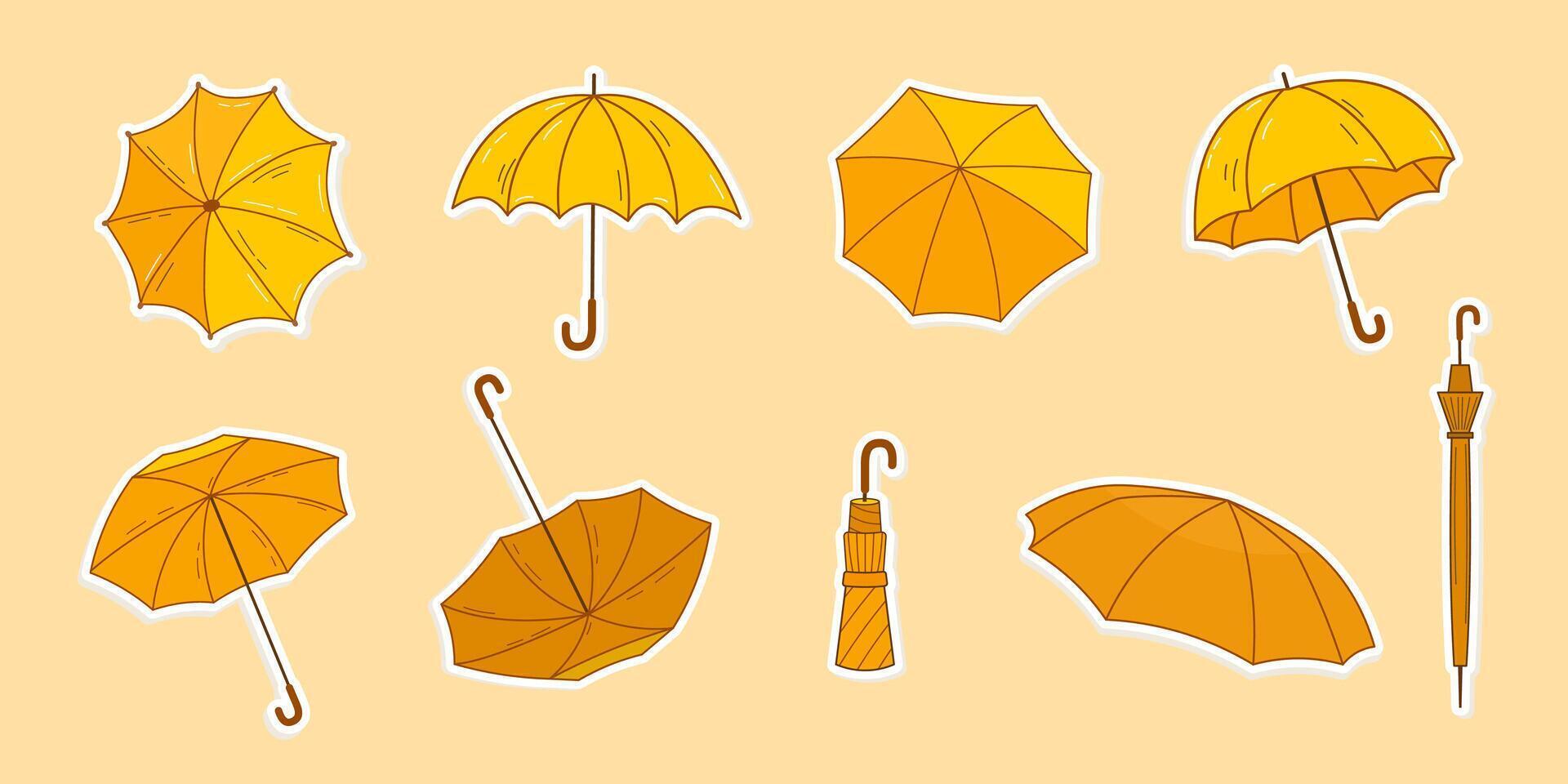 Simple yellow umbrella element set collection. vector