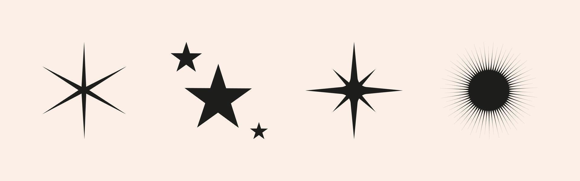 Set of blinking sparkle, star, sun shape. Abstract explosion, glow and blink effects for festive party design. Twinkle glitter and flash graphic elements. Isolated illustrations. vector