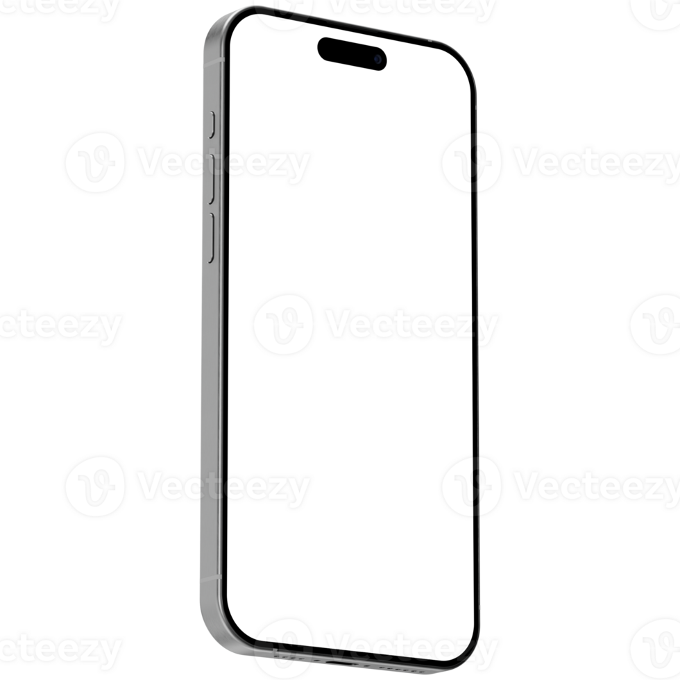 Isolated mockup template for of white titanium smartphone. Isometric style view, and without background png