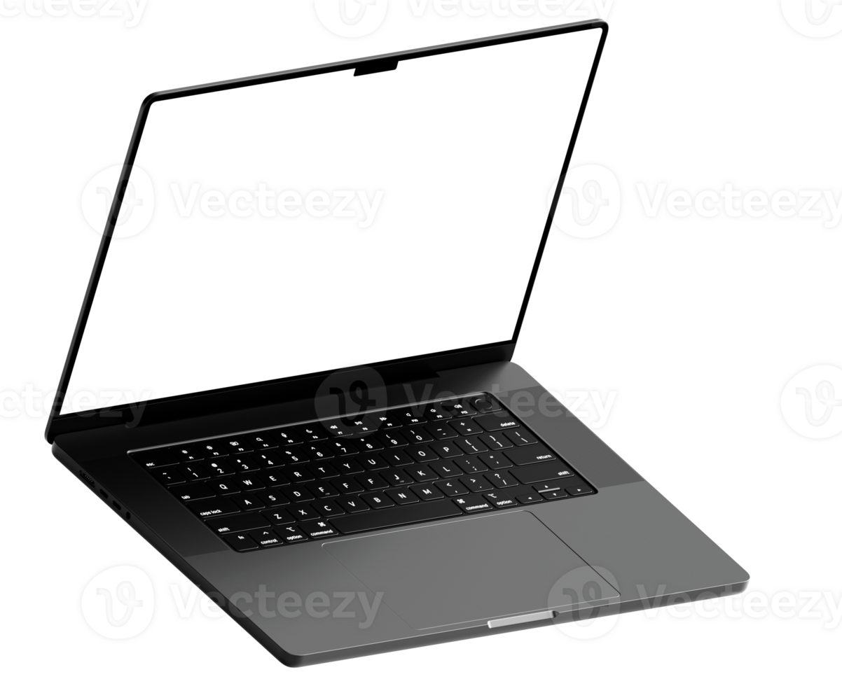Mockup template for black laptop. Isometric style view, isolated. Without background png