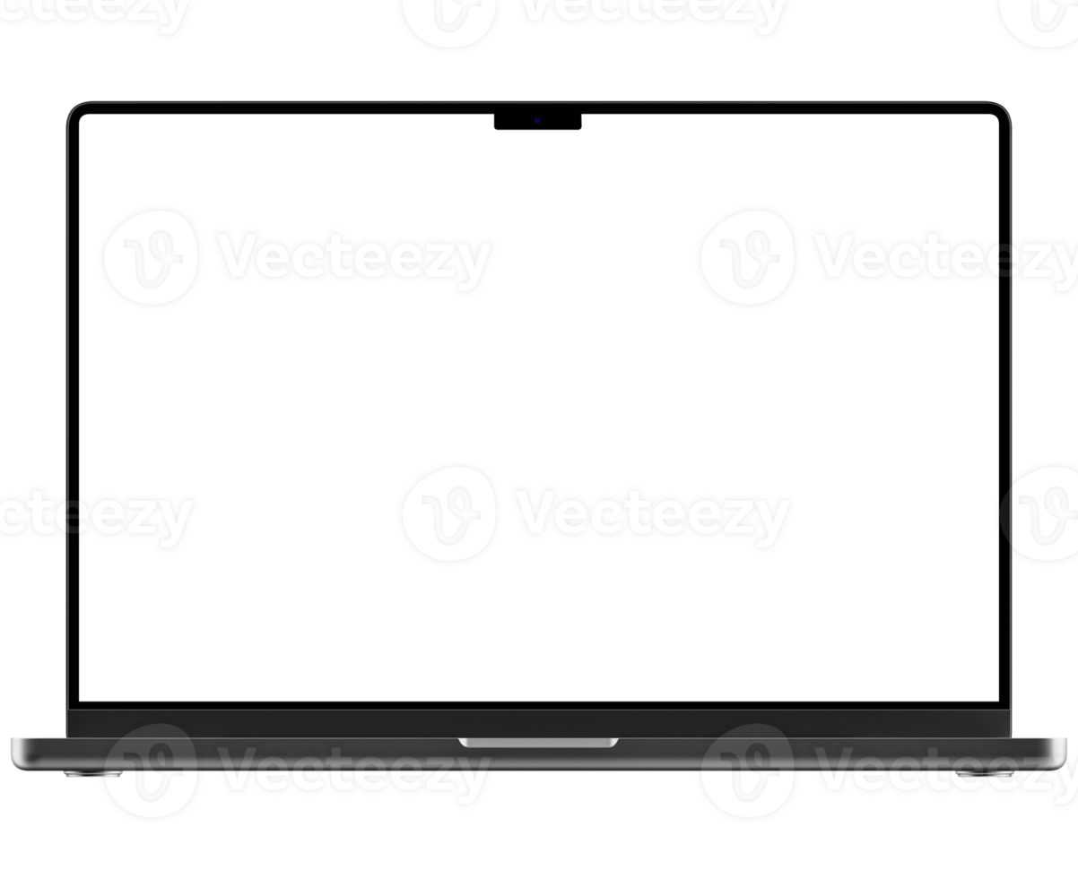 Mockup template for black laptop. Front view. Without background png