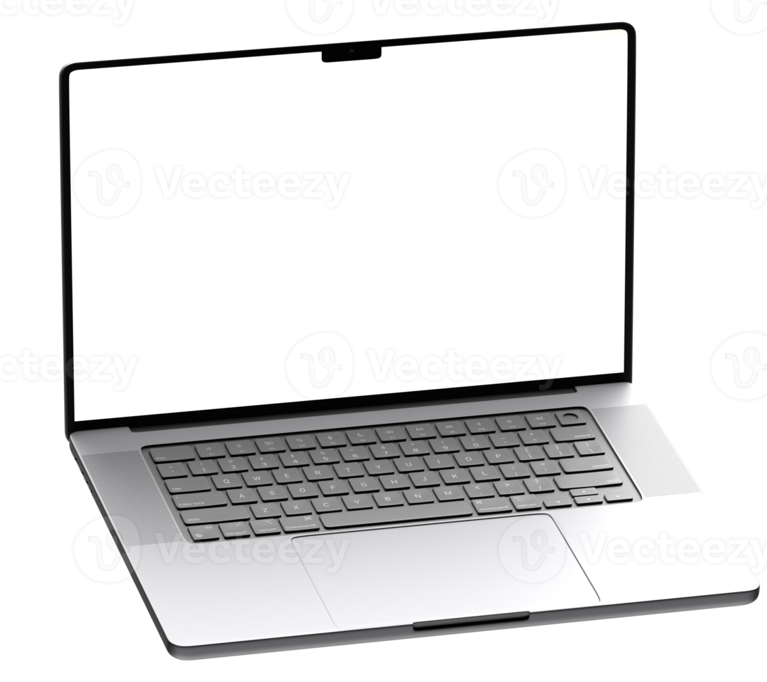 Mockup template for silver laptop. Isometric style view, and without background. Isolated png