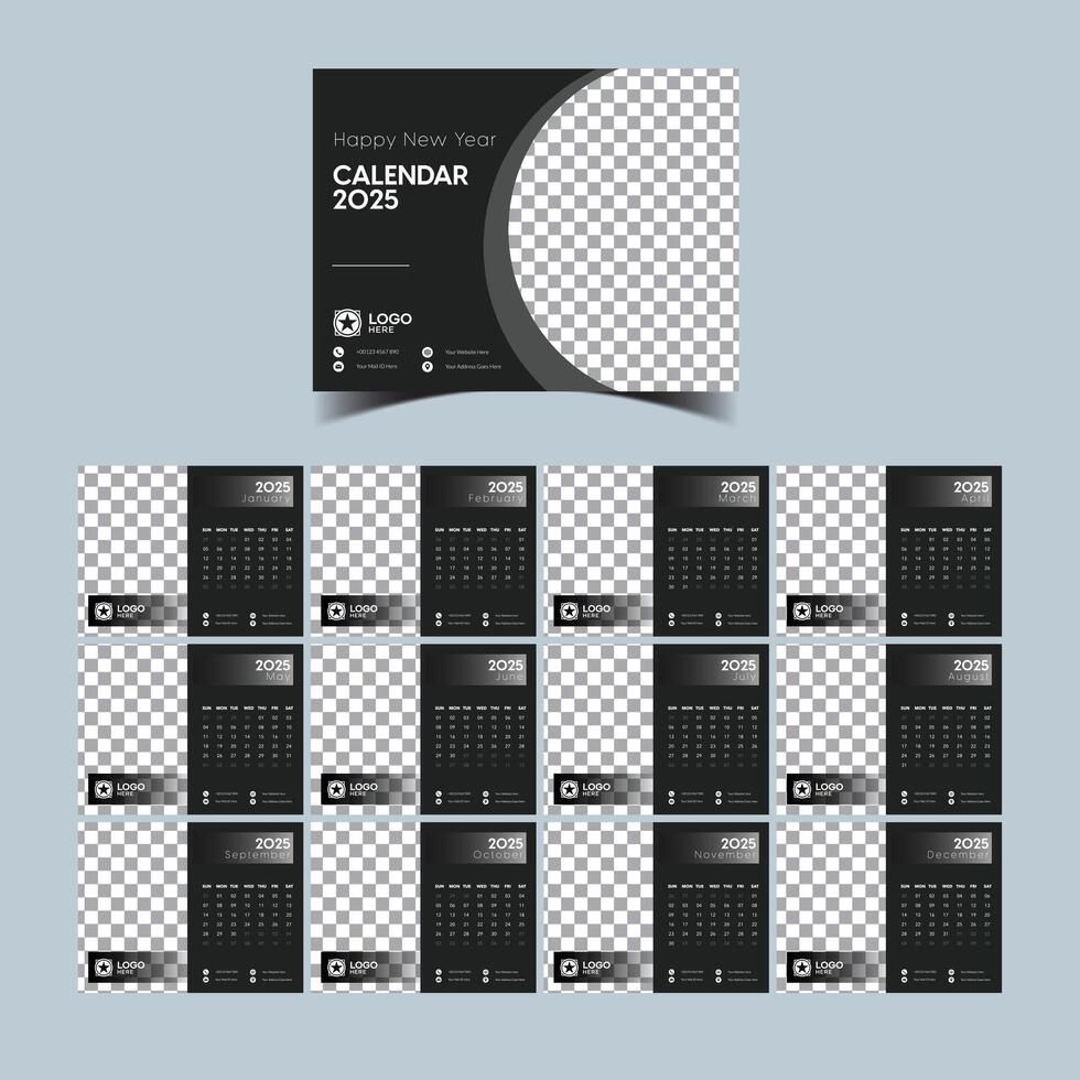 Desk calendar 2025 new year planner template vector